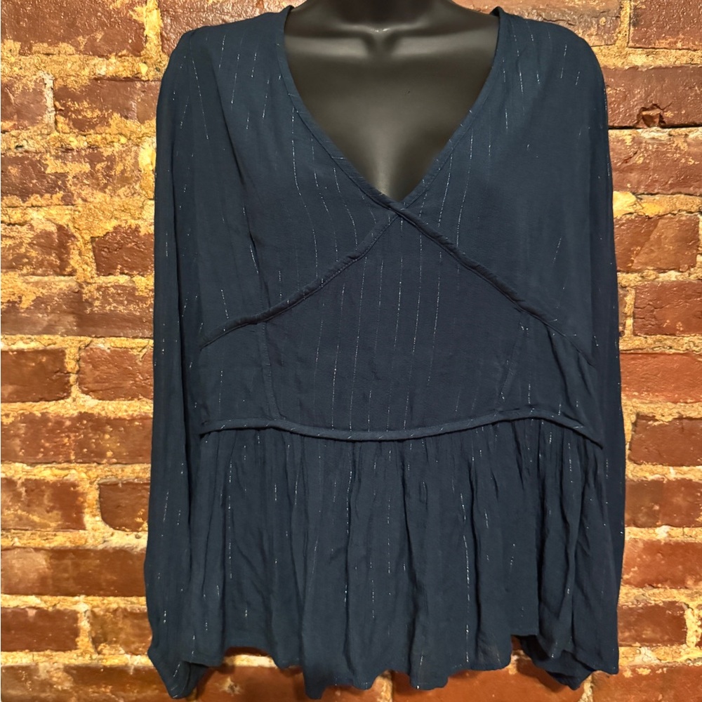 Knox Rose Blue Ribbed Asymmetrical Long Sleeve Blouse. Size XL